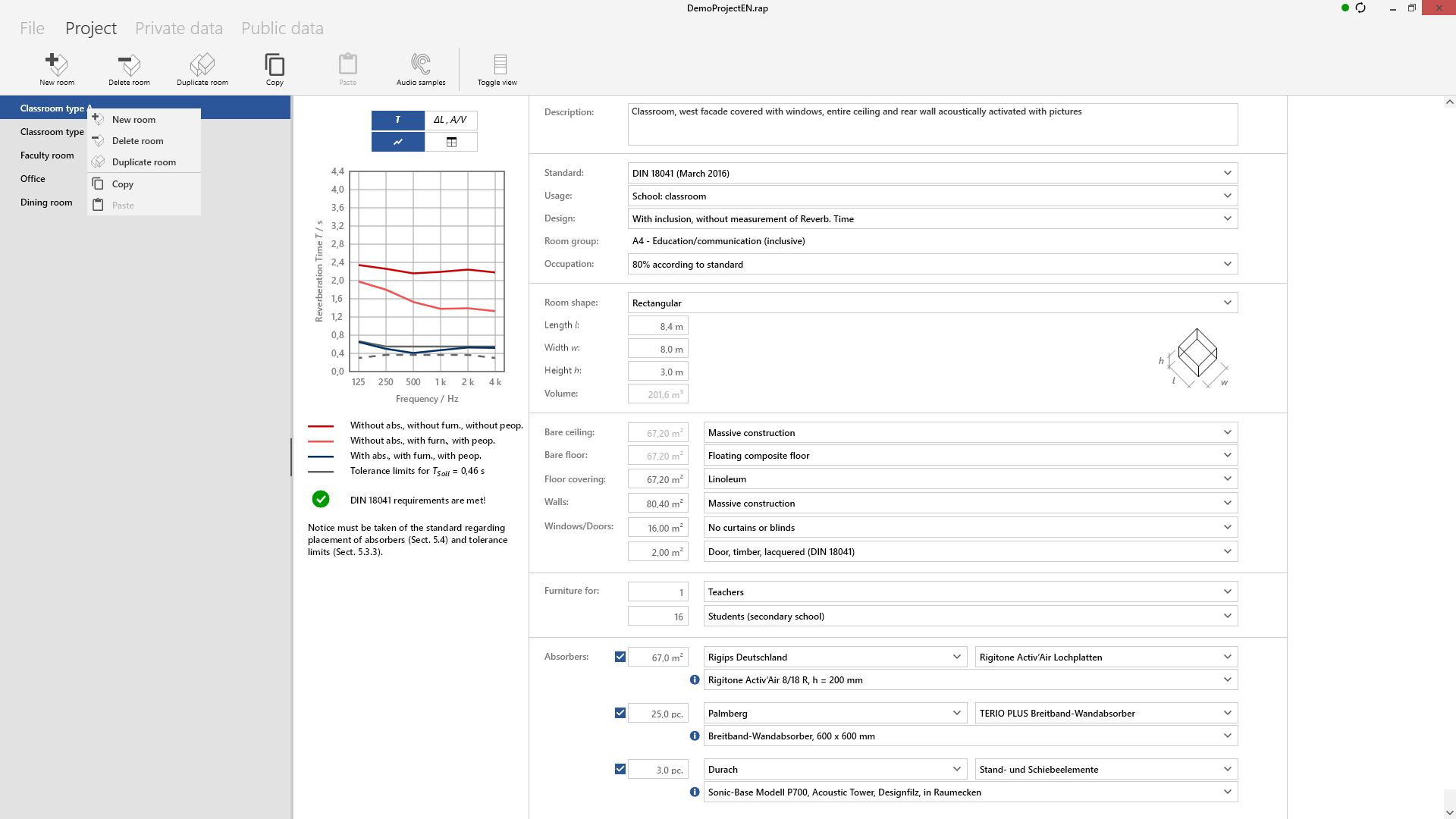 Sarooma room acoustics calculator DesktopApp screenshot