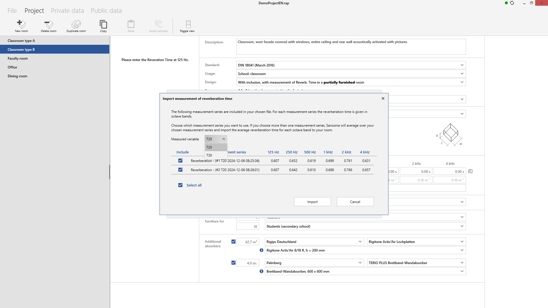 Sarooma room acoustics calculator DesktopApp screenshot